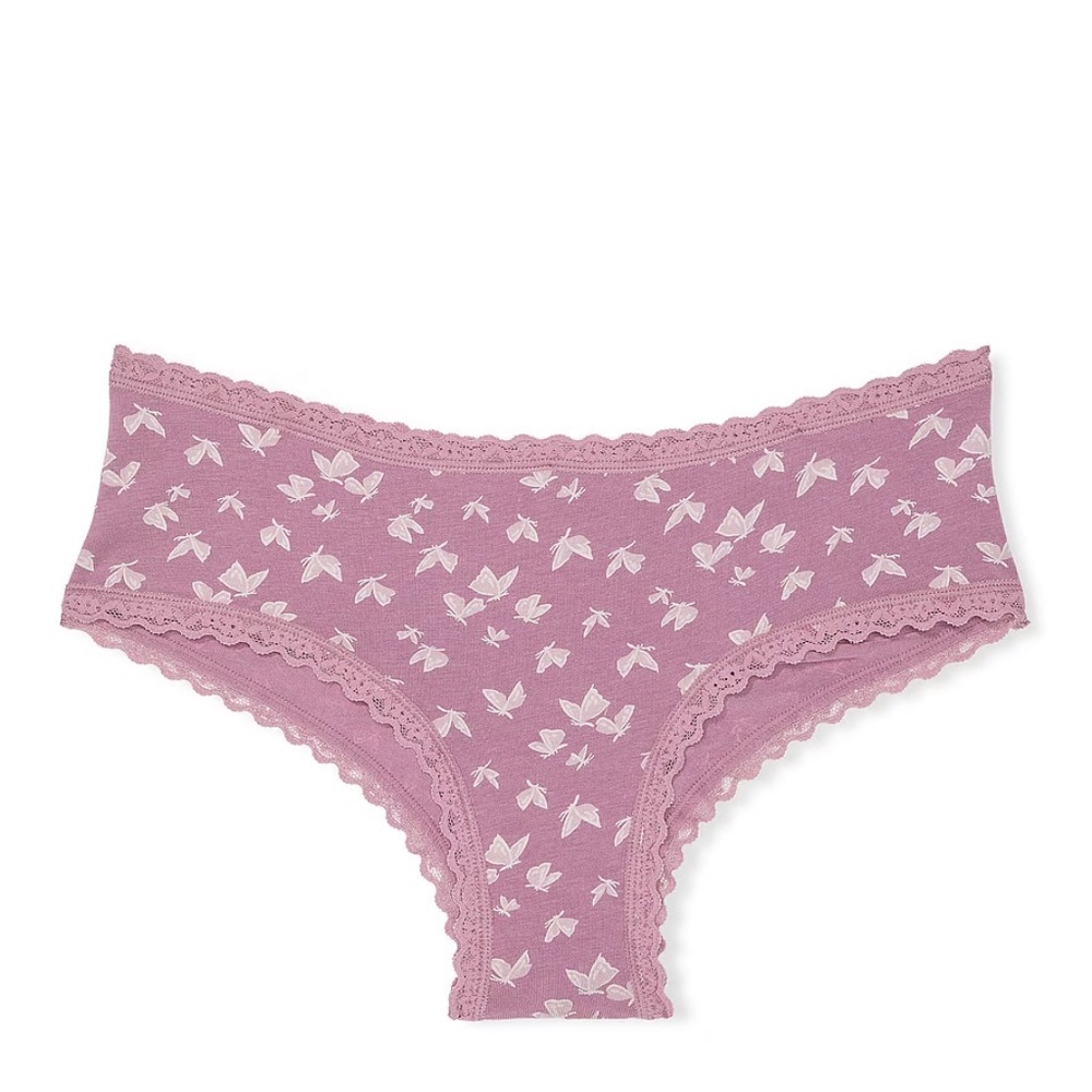Victoria's Secret Cotton Lace-Waist Cheeky Panty Purple Thistle Butterfly L NEW